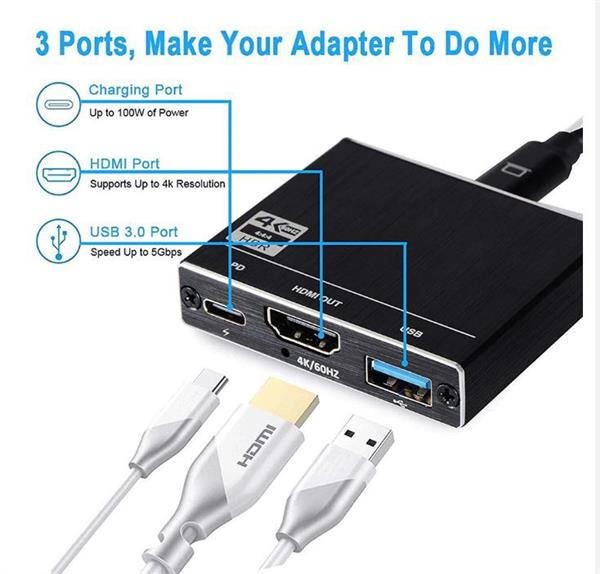 Grote foto drphone thd3 usb c hdmi 4k 60hz power delivery pd 100w opladen usb 3.0 adapter zwart computers en software overige computers en software