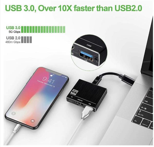 Grote foto drphone thd3 usb c hdmi 4k 60hz power delivery pd 100w opladen usb 3.0 adapter zwart computers en software overige computers en software