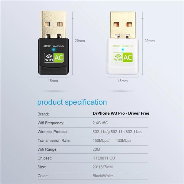 Grote foto drphone w3 pro driver free 600mbps dual band usb wifi plug en play wifi adapter zonder i computers en software overige computers en software