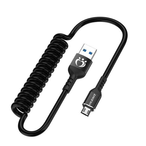 Grote foto olesit intrekbare micro usb flexibele elastische koord snel lader 3.0a 150 cm zwart zilver telecommunicatie opladers en autoladers