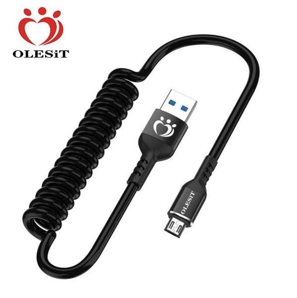 Grote foto olesit intrekbare micro usb flexibele elastische koord snel lader 3.0a 150 cm zwart zilver telecommunicatie opladers en autoladers