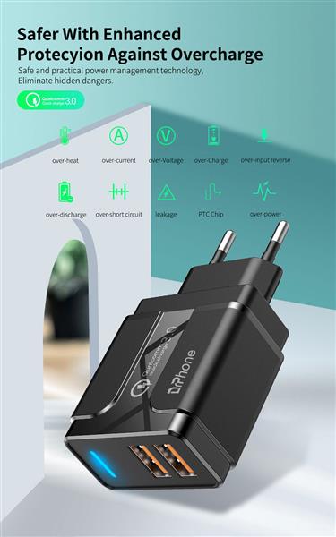 Grote foto drphone halo3 18w dubbele qualcom 3.0 quick charge thuislader adapter snel lader fast charge telecommunicatie opladers en autoladers