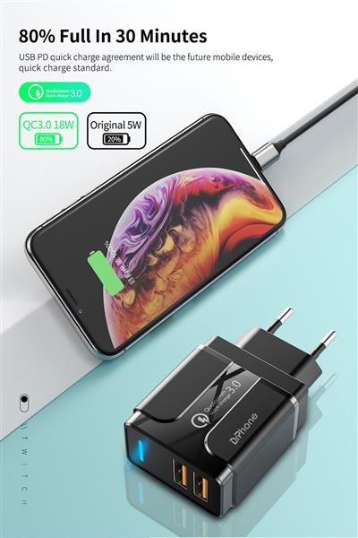 Grote foto drphone halo3 18w dubbele qualcom 3.0 quick charge thuislader adapter snel lader fast charge telecommunicatie opladers en autoladers