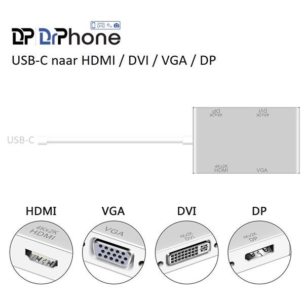 Grote foto drphone ddh1 hub 4 in 1 usb c naar hdmi vga dvi dp type c hd converter adapter voor macbook wi computers en software overige computers en software