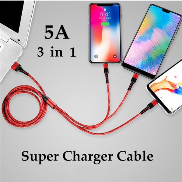 Grote foto drphone mx2 nylon gevlochten 3 in 1 lightning micro usb type c 5a snelle usb data oplaadkabel zw telecommunicatie opladers en autoladers