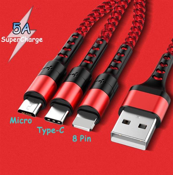 Grote foto drphone mx2 nylon gevlochten 3 in 1 lightning micro usb type c 5a snelle usb data oplaadkabel zw telecommunicatie opladers en autoladers