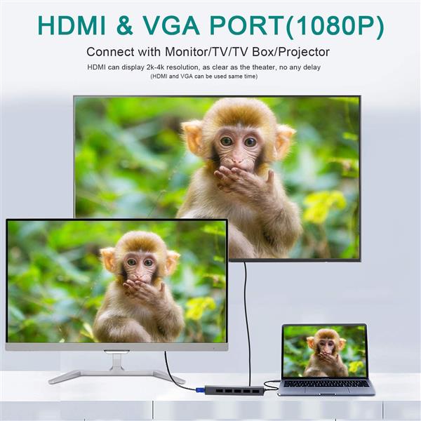 Grote foto drphone md6 13 in 1 usb c hub adapter uitbreiding poorten 4k hdmi vga ethernet draadloos op computers en software overige computers en software