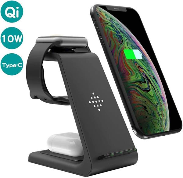 Grote foto drphone qw3 3 in 1 draadloze oplader dock apple watch apple airpods galaxy buds iphone kleding dames horloges