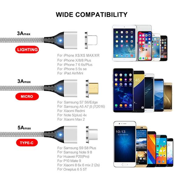 Grote foto drphone echo series 3 in 1 magnetische micro usb usb c lightning 3a snellader 2m oplaadkabel d telecommunicatie opladers en autoladers