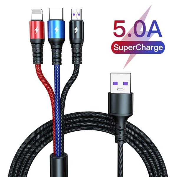 Grote foto drphone mx3 3 in 1 usb kabel led micro usb c lightning apple snellader rood zwart telecommunicatie opladers en autoladers