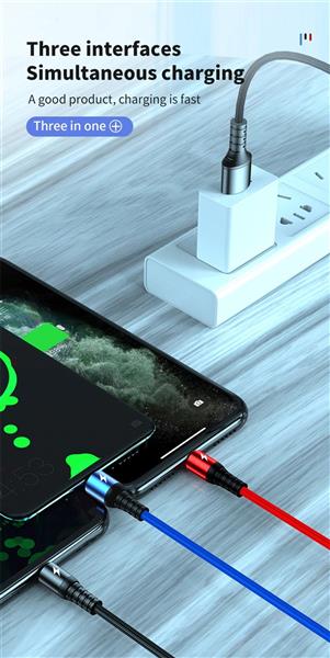 Grote foto drphone mx3 3 in 1 usb kabel led micro usb c lightning apple snellader rood zwart telecommunicatie opladers en autoladers