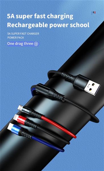 Grote foto drphone mx3 3 in 1 usb kabel led micro usb c lightning apple snellader rood zwart telecommunicatie opladers en autoladers