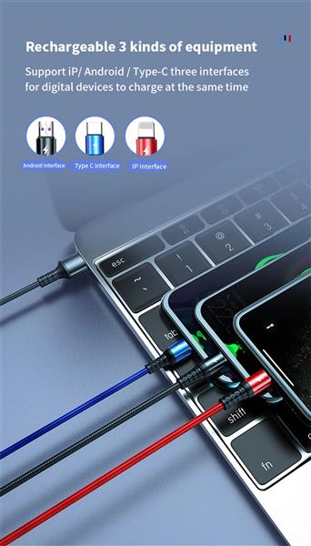 Grote foto drphone mx3 3 in 1 usb kabel led micro usb c lightning apple snellader rood zwart telecommunicatie opladers en autoladers