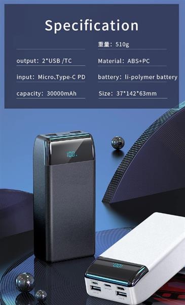 Grote foto drphone pw4 powerbank 30000mah 22.5w draagbare oplader usb c pd 20w met digitale lcd scherm 2 telecommunicatie opladers en autoladers