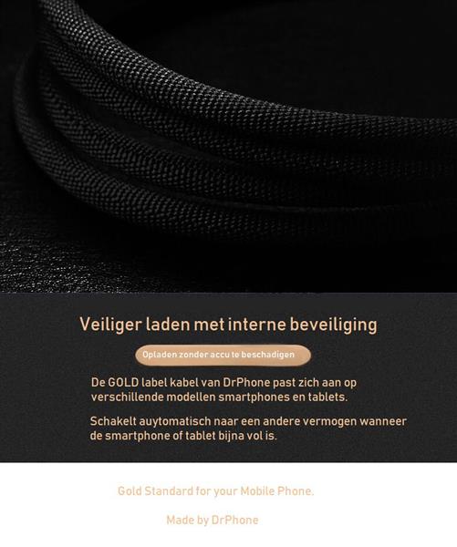 Grote foto drphone hybridx nylon kevlar oplaadkabel 2 meter lightning 8 pin kabel optimaal accuduur telecommunicatie opladers en autoladers