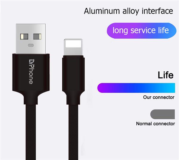 Grote foto drphone hybridx nylon kevlar oplaadkabel 2 meter lightning 8 pin kabel optimaal accuduur telecommunicatie opladers en autoladers