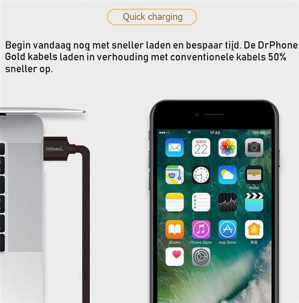 Grote foto drphone hybridx nylon kevlar oplaadkabel 3 meter lightning 8 pin kabel optimaal accuduur telecommunicatie opladers en autoladers