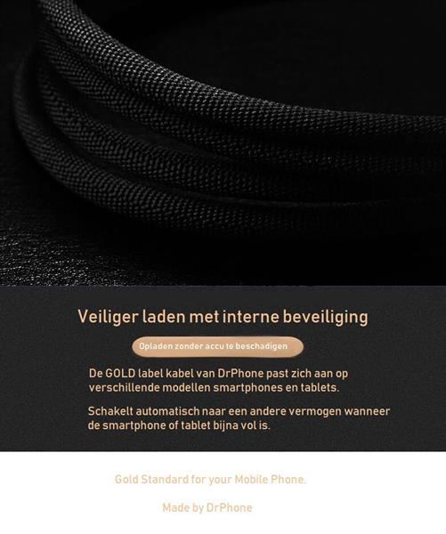 Grote foto drphone hybridx nylon kevlar oplaadkabel 3 meter lightning 8 pin kabel optimaal accuduur telecommunicatie opladers en autoladers