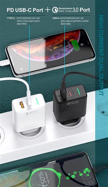 Grote foto drphone halo7 18w qualcomm 3.0 quick charge thuislader usb c input snel lader met intelligente telecommunicatie opladers en autoladers