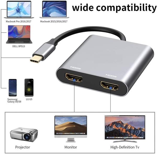 Grote foto drphone pd9 usb c naar dubbele hdmi adapter 4k 30hz 2 in 1 usb c hdmi hub grijs computers en software overige computers en software