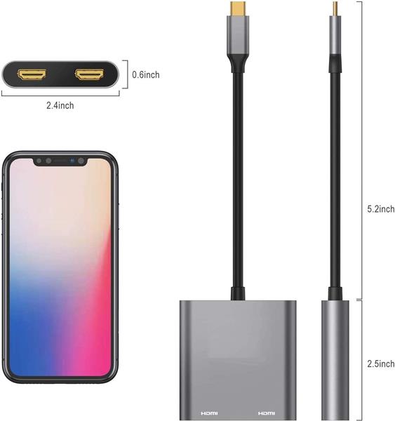 Grote foto drphone pd9 usb c naar dubbele hdmi adapter 4k 30hz 2 in 1 usb c hdmi hub grijs computers en software overige computers en software