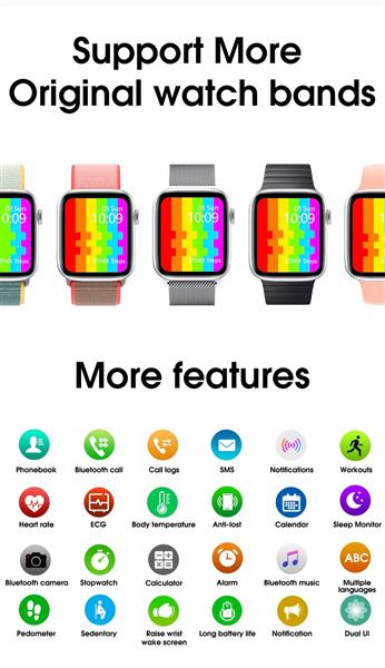 Grote foto drphone epsilon3 smartwatch 1.75 ips display 44mm thermometer notificaties sporthorloge v kleding dames horloges