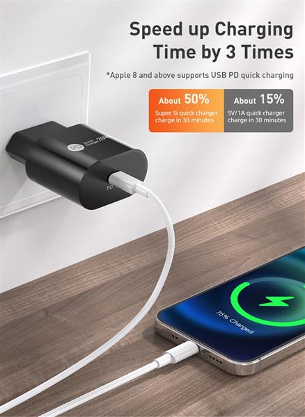 Grote foto drphone pdk lunar 20w thuislader 2m usb c naar lightning kabel 9v fastcharge voor o.a iphone 12 telecommunicatie opladers en autoladers