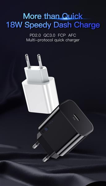 Grote foto drphone lunar black usb c 18w pd oplader type c thuislader met snel laden functie voor tab telecommunicatie opladers en autoladers