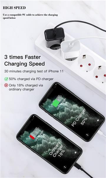 Grote foto drphone lunar black usb c 18w pd oplader type c thuislader met snel laden functie voor tab telecommunicatie opladers en autoladers