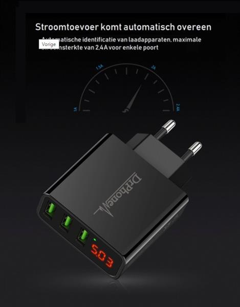 Grote foto drphone as2 usb c 3a kabel magnetisch 1 meter thuislader 3 poorten usb fast charge lader led telecommunicatie opladers en autoladers