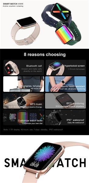 Grote foto drphone curvx 3d pixel scherm smartwatch 44mm 1.78 inch 420 485 ecg fitness tracker hartslag kleding dames horloges