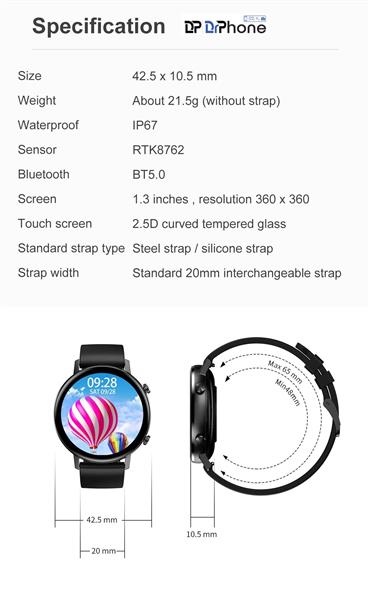 Grote foto drphone dtx 2 hybrid smartwatch 42mm voor mannen en vrouwen aluminium retina horloge 360x360 k kleding dames horloges