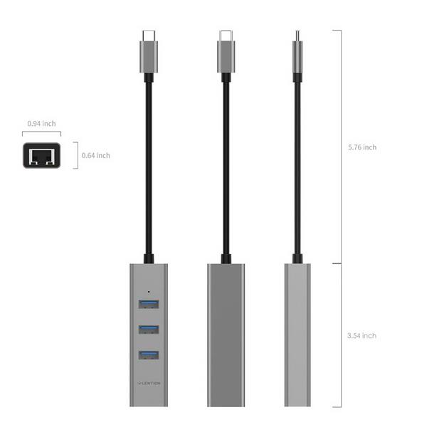 Grote foto drphone rj2 usb type c to gigabit ethernet adapter plug and play 3 usb 3.0 poorten zilver computers en software overige computers en software