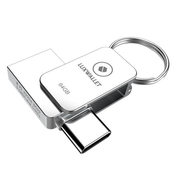 Grote foto luxwallet pd5 mini usb stick 64gb usb c type c otg usb 3.0 flash drive geheugen zilver computers en software overige computers en software