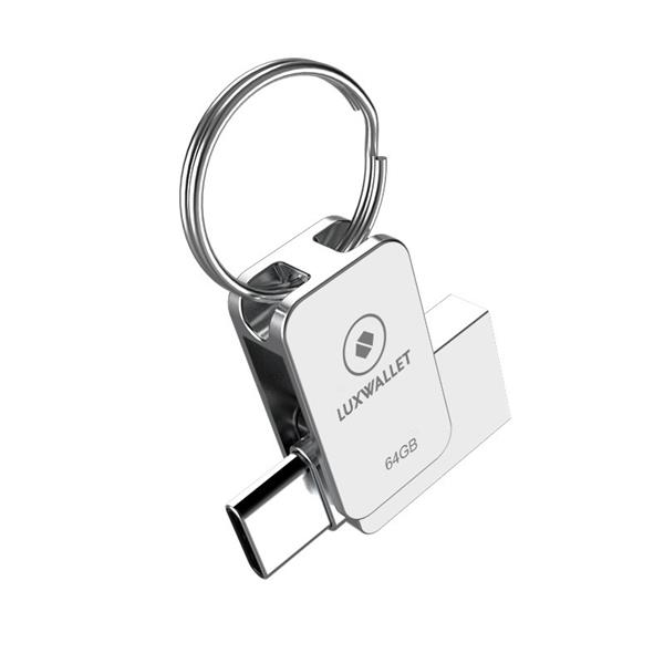 Grote foto luxwallet pd5 mini usb stick 64gb usb c type c otg usb 3.0 flash drive geheugen zilver computers en software overige computers en software