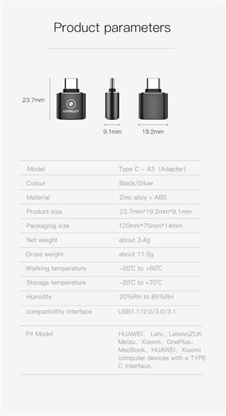 Grote foto luxwallet dma12 usb c type c male naar usb 3.0 female otg adapter zwart computers en software overige computers en software