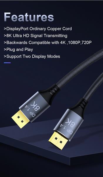 Grote foto drphone h120 8k ultra hd 1 meter displayport naar displayport 1.4 male naar male kabel telecommunicatie opladers en autoladers