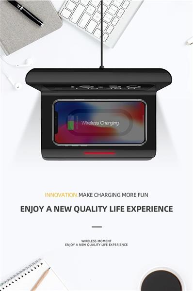 Grote foto drphone xk4 digitale wekker met draadloos opladen led display geschikt voor smartphones met qi telecommunicatie opladers en autoladers