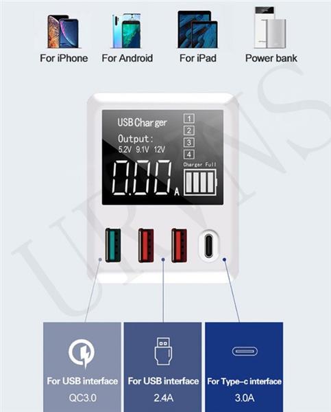 Grote foto drphone wlx intelligent qc 3.0 2.4a pd 3.0 multi poort usb snellader 40w met lcd scherm snel opl telecommunicatie opladers en autoladers