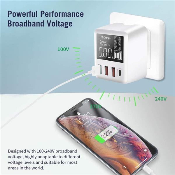 Grote foto drphone wlx intelligent qc 3.0 2.4a pd 3.0 multi poort usb snellader 40w met lcd scherm snel opl telecommunicatie opladers en autoladers