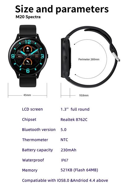 Grote foto drphone m20 spectra smartwatch voor mannen en vrouwen thermostaat hartslag lange batterij kleding dames horloges