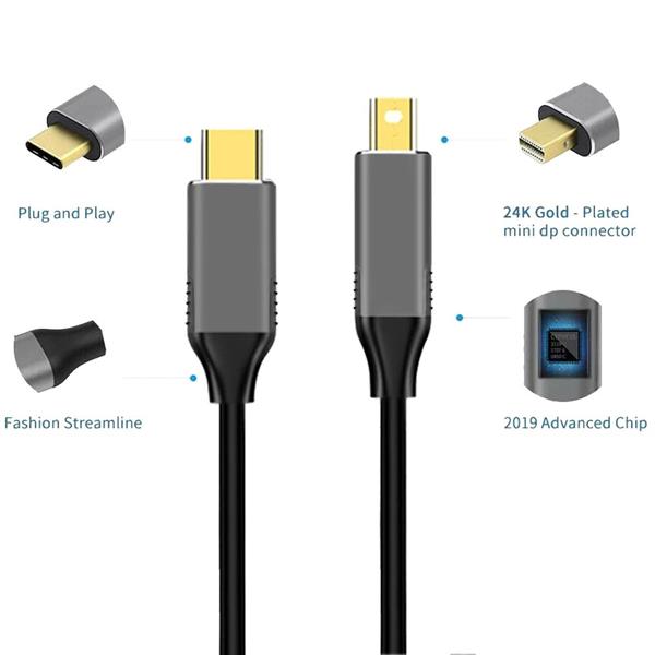 Grote foto drphone md c2 usb c naar mini displayport kabel adapter 4k uhd hdcp 3d 1.8 meter zwart telecommunicatie opladers en autoladers