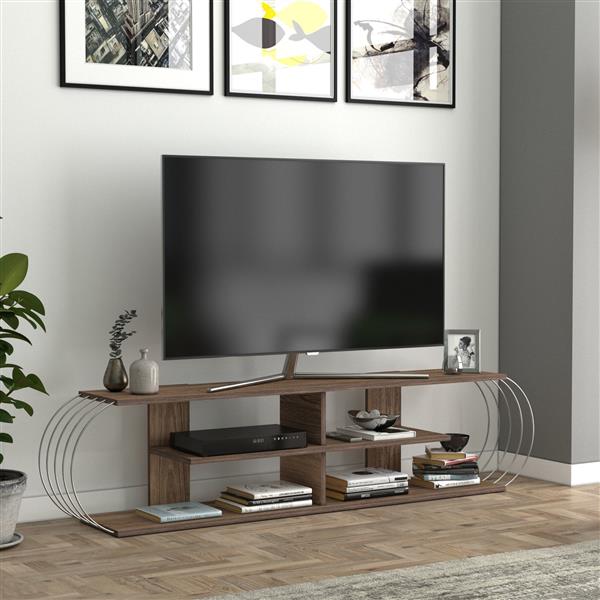Grote foto en.casa tv meubel robertsfors 180x31x42 cm walnootkleurig en chroom huis en inrichting overige