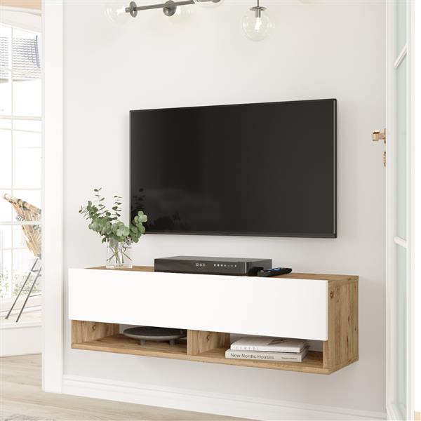 Grote foto en.casa tv meubel laitila 2 opbergvakken 100x31 5x29 5cm houtkleurig en wit huis en inrichting overige