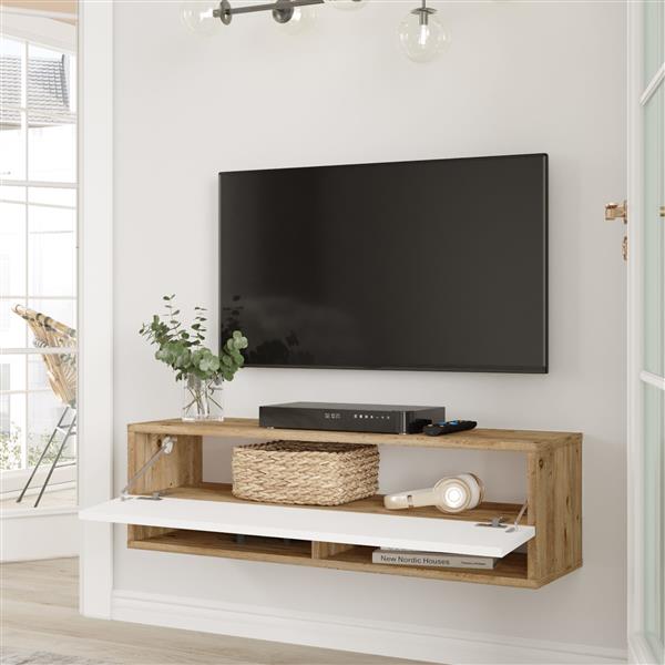 Grote foto en.casa tv meubel laitila 2 opbergvakken 100x31 5x29 5cm houtkleurig en wit huis en inrichting overige