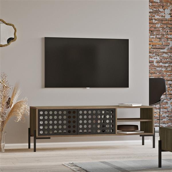 Grote foto en.casa tv meubel lemi 144x40x49cm eiken grijs en antraciet huis en inrichting overige