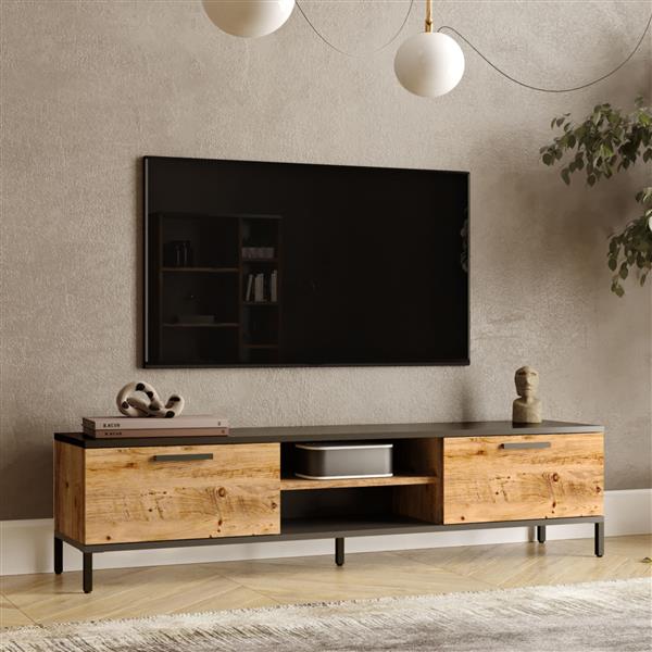 Grote foto en.casa tv meubel lemp l 160x35x39cm eiken rustiek en antraciet huis en inrichting overige
