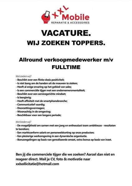 Grote foto fulltime parttime personeel gezocht in sneek vacatures detailhandel en winkelpersoneel