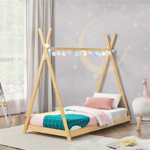 Grote foto en.casa kinderbed vimpeli tipi bamboe 70x140 cm houtkleurig huis en inrichting overige