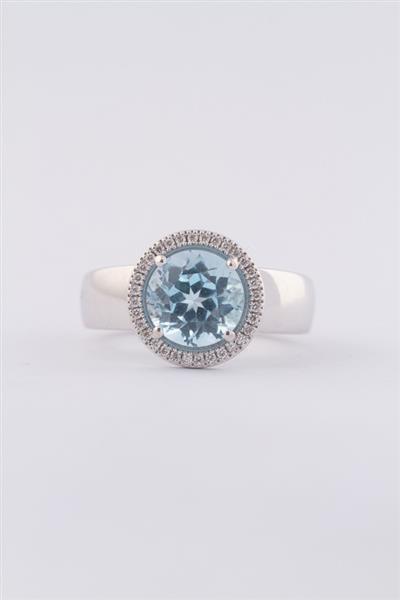 Grote foto wit gouden ring met een blauwe topaas kleding dames sieraden